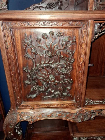 Important Japonesque Carved Wood Display Cabinet — Good condition