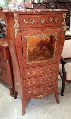 Secrétaire de Dame style Louis XV Transition – Marqueterie de Bois de Rose et Bois de Violette — Bon état
