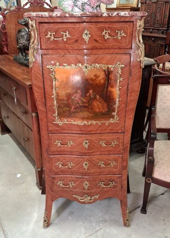 Secrétaire de Dame style Louis XV Transition – Marqueterie de Bois de Rose et Bois de Violette — Bon état