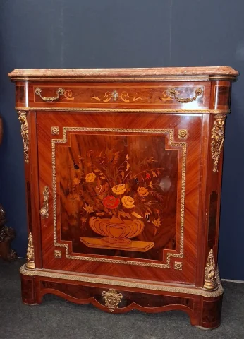 Napoleon III Floral Marquetry Side Cabinet — Good condition