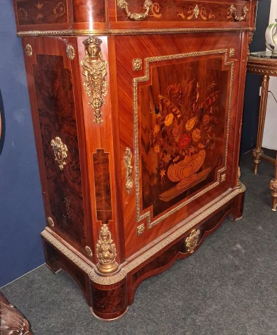 Napoleon III Floral Marquetry Side Cabinet — Good condition