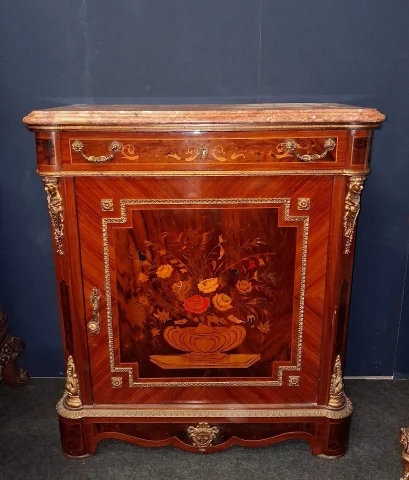 Napoleon III Floral Marquetry Side Cabinet — Good condition
