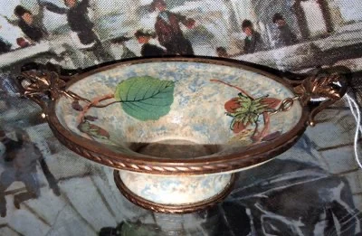 Louis DAGE (1885–1963) Art-déco-Schale aus emaillierter Keramik mit Haselnuss-Dekor — Guter Zustand