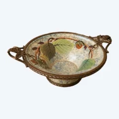 Louis DAGE (1885–1963) Art-déco-Schale aus emaillierter Keramik mit Haselnuss-Dekor
