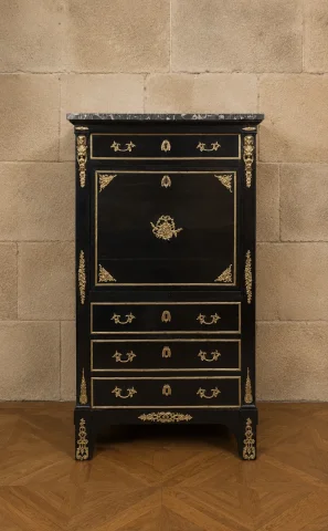 Secrétaire a ribalta in legno laccato nero e bronzi dorati – Stile Boulle, metà XIX secolo — Buono stato