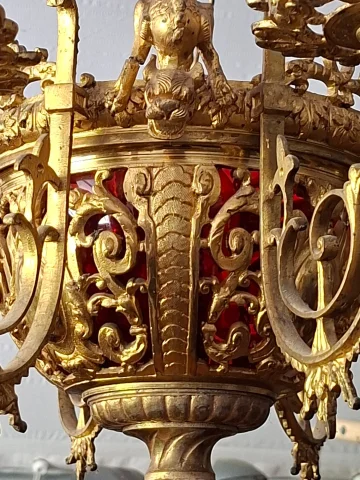 Gilt bronze counterweight chandelier – swan and chimera decoration – 19th century — Good condition