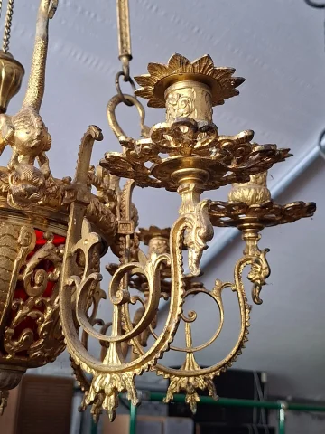 Gilt bronze counterweight chandelier – swan and chimera decoration – 19th century — Good condition