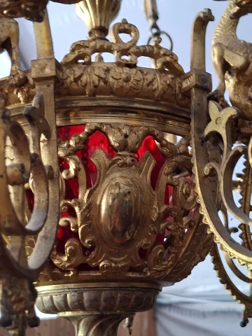 Gilt bronze counterweight chandelier – swan and chimera decoration – 19th century — Good condition