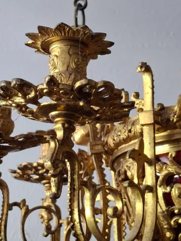 Gilt bronze counterweight chandelier – swan and chimera decoration – 19th century — Good condition