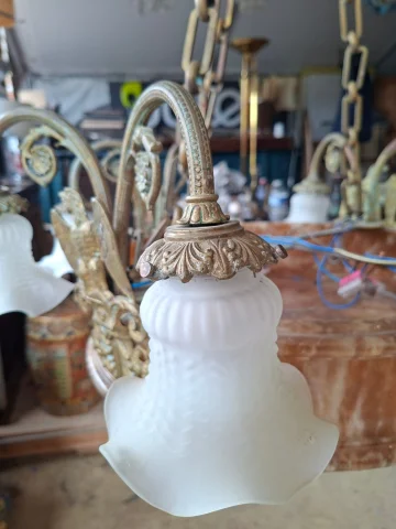 Kronleuchter im Empire-Stil mit Adlern, vergoldete Bronze und Alabaster – 6 Flammen — Guter Zustand