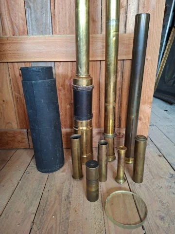Catalejo antiguo en latón con estuche de madera – siglo XIX — Buen estado