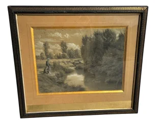Drawing by Émile François Michel – Figures by the Water's Edge, 19th Century, Napoléon III