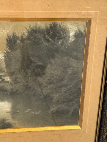 Drawing by Émile François Michel – Figures by the Water's Edge, 19th Century, Napoléon III — Bon état