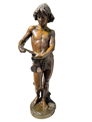BRONZE « L'OISELEUR » SIGNÉ JEAN-LOUIS GREGOIRE 68CM — Très bon état