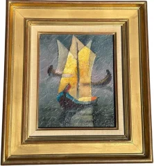 Óleo sobre lienzo de Louis Toffoli, titulado Les Flotteurs al dorso