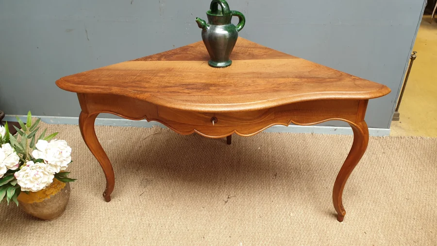 antique walnut corner console table in Louis XV