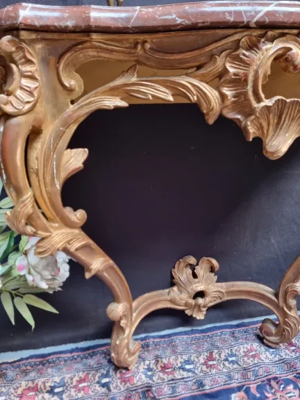 Console Louis XV bois doré marbre rouge 1m10
