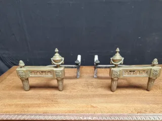 18 C.th French antique  pair of Louis XVI bronze andirons