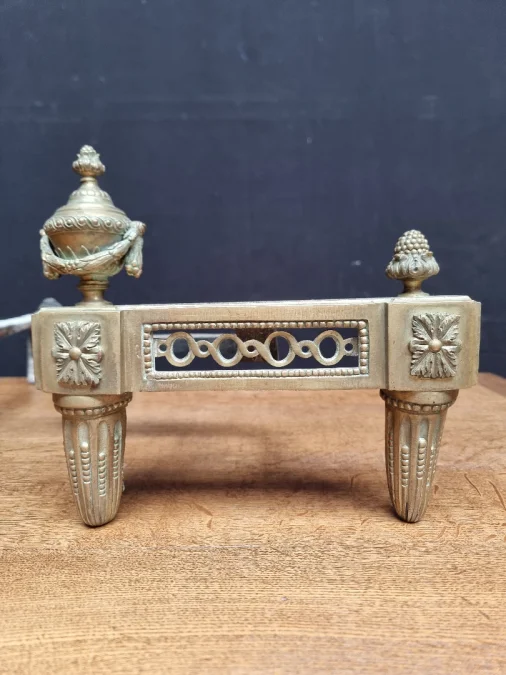 18 C.th French antique  pair of Louis XVI bronze andirons