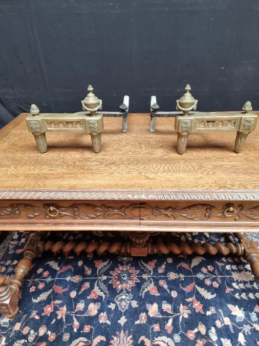 18 C.th French antique  pair of Louis XVI bronze andirons