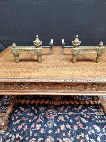 18 C.th French antique  pair of Louis XVI bronze andirons