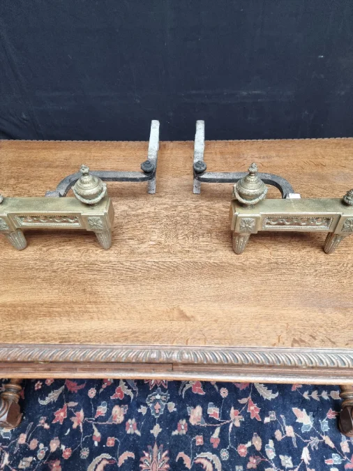 18 C.th French antique  pair of Louis XVI bronze andirons