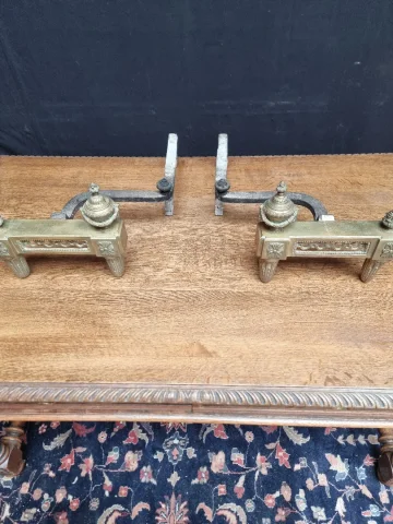 18 C.th French antique  pair of Louis XVI bronze andirons