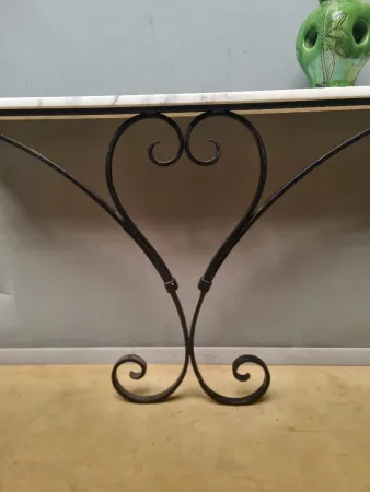 Ancienne Console vintage en fer forgé dessus marbre