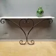 Ancienne Console vintage en fer forgé dessus marbre