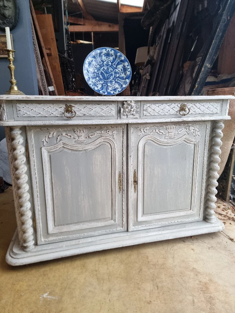 19c.th french antique painted and carved oak sideboard