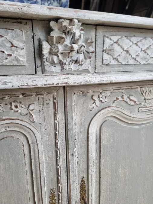 19c.th french antique painted and carved oak sideboard
