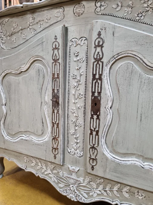 French Norman carved and painted sideboard.