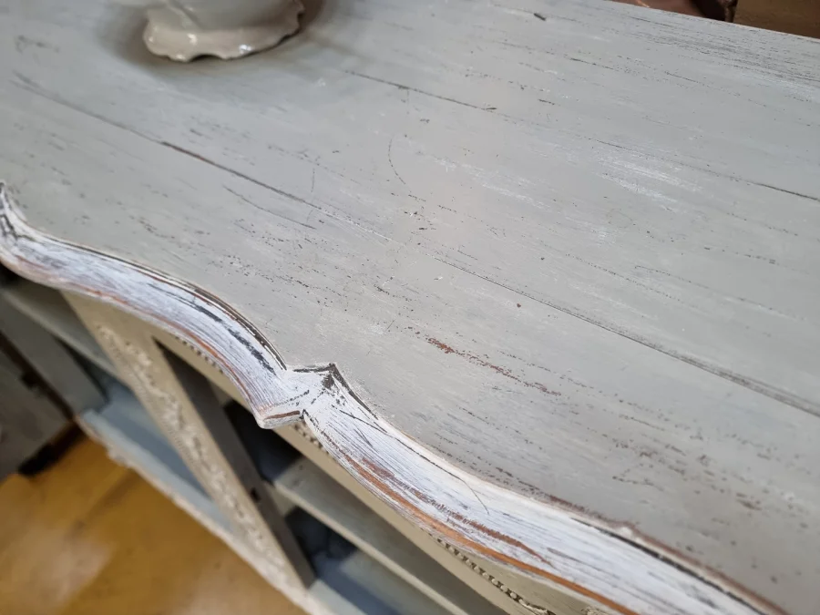 French Norman carved and painted sideboard.