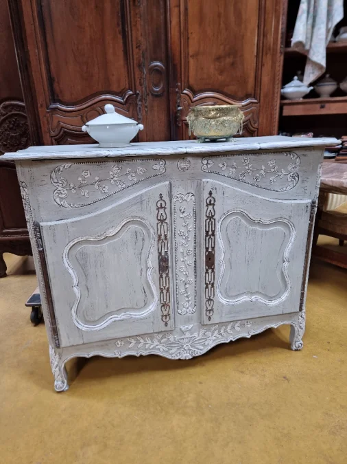 French Norman carved and painted sideboard.