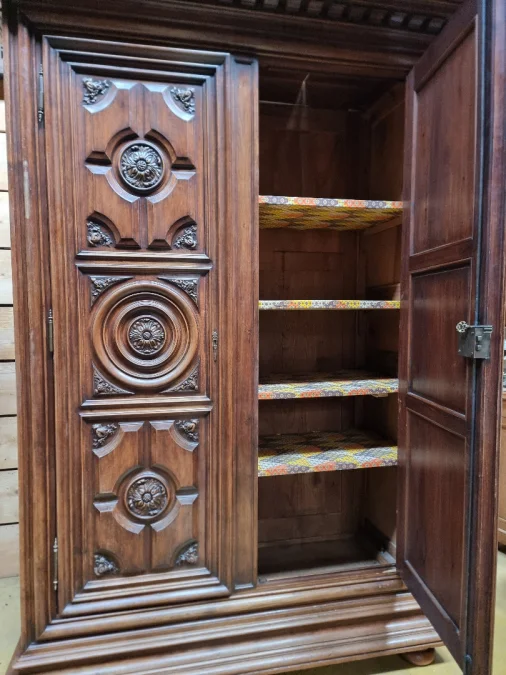 French antique Large 19th-century walnut château wardrobe