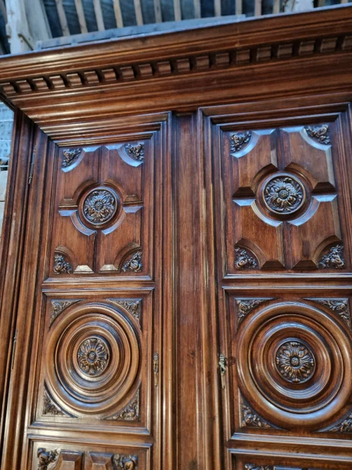 French antique Large 19th-century walnut château wardrobe