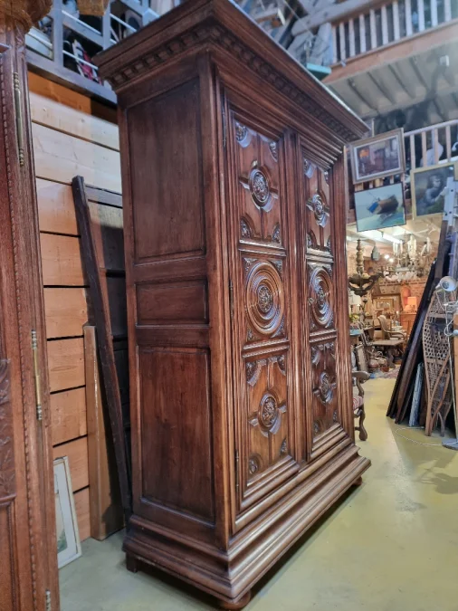 French antique Large 19th-century walnut château wardrobe