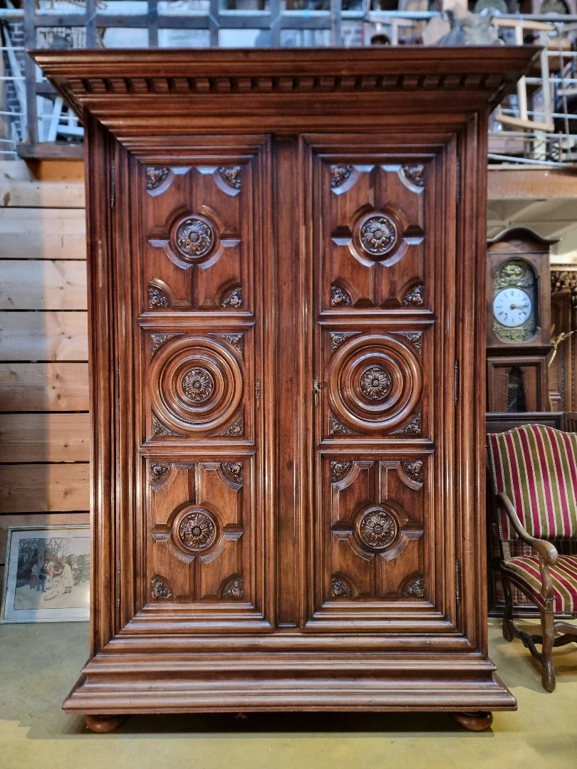 French antique Large 19th-century walnut château wardrobe