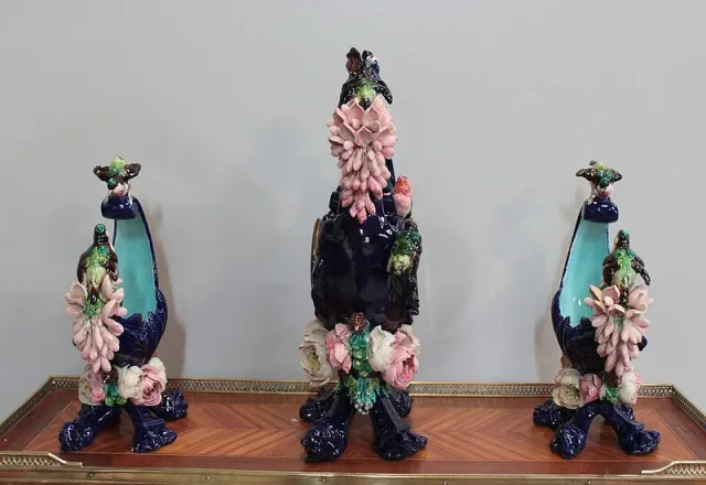 Garniture de Cheminée en Faïence Emaillée 1900
