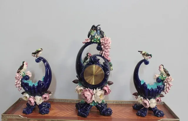 Garniture de Cheminée en Faïence Emaillée 1900