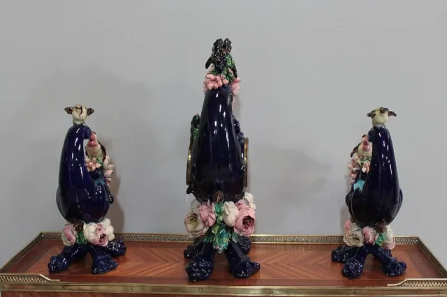 Garniture de Cheminée en Faïence Emaillée 1900