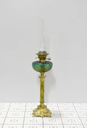 High oil lamp in Bronze and Onyx - XXth