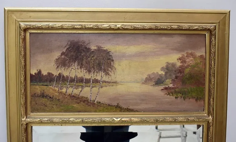 Trumeau mirror with oil on wood - XXth