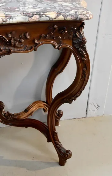 Important console Louis XV to 4 feet - nineteenth