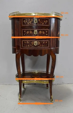 Petite Commode Chiffonnière Marquetée, en Palissandre, style Transition Louis XV / Louis XVI – Milieu XIXe