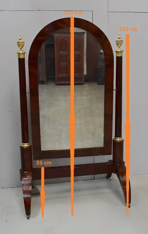 Psyché en Placage de Ronce d’Acajou, époque 2nd Empire Napoléon Ier – Début XIXe