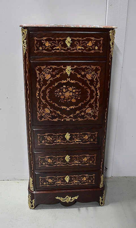 Petit Secrétaire Marqueté, en Palissandre, style Louis XIV, époque Napoléon III – XIXe
