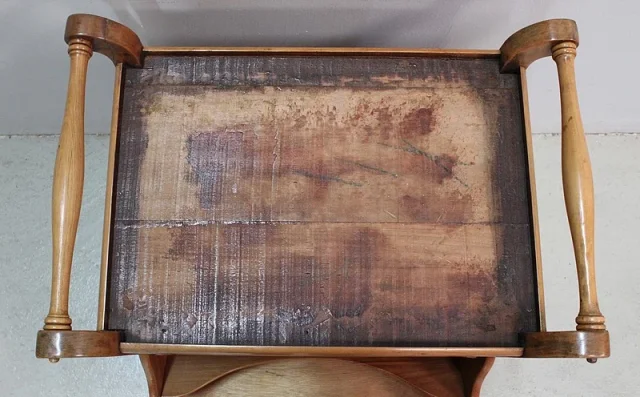 Porte Revues / Tabouret Anglais en Acajou Blond – 1900 / 1920