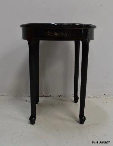 Petite Table Asiatique, Ronde, en bois laqué Noir – XXe