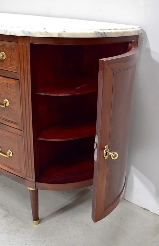 Petit Buffet / Commode Demi-Lune en Acajou, époque Louis XVI – XVIIIe